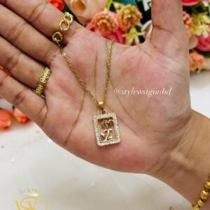 Style Wagon Rose Framed Necklace for Women - 18K Gold Plated